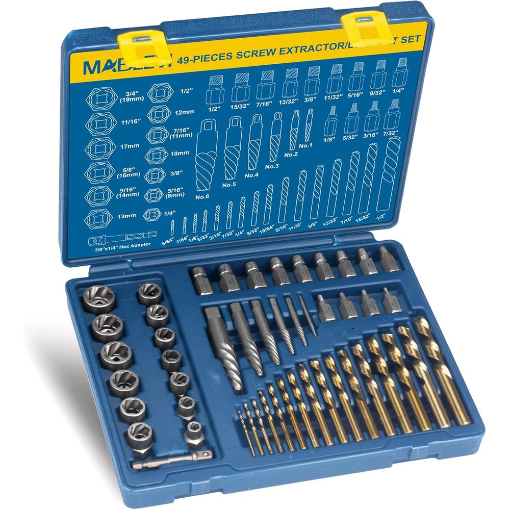 Drill Bit Set - 49-Piece Screw Extractor Set for Stripped