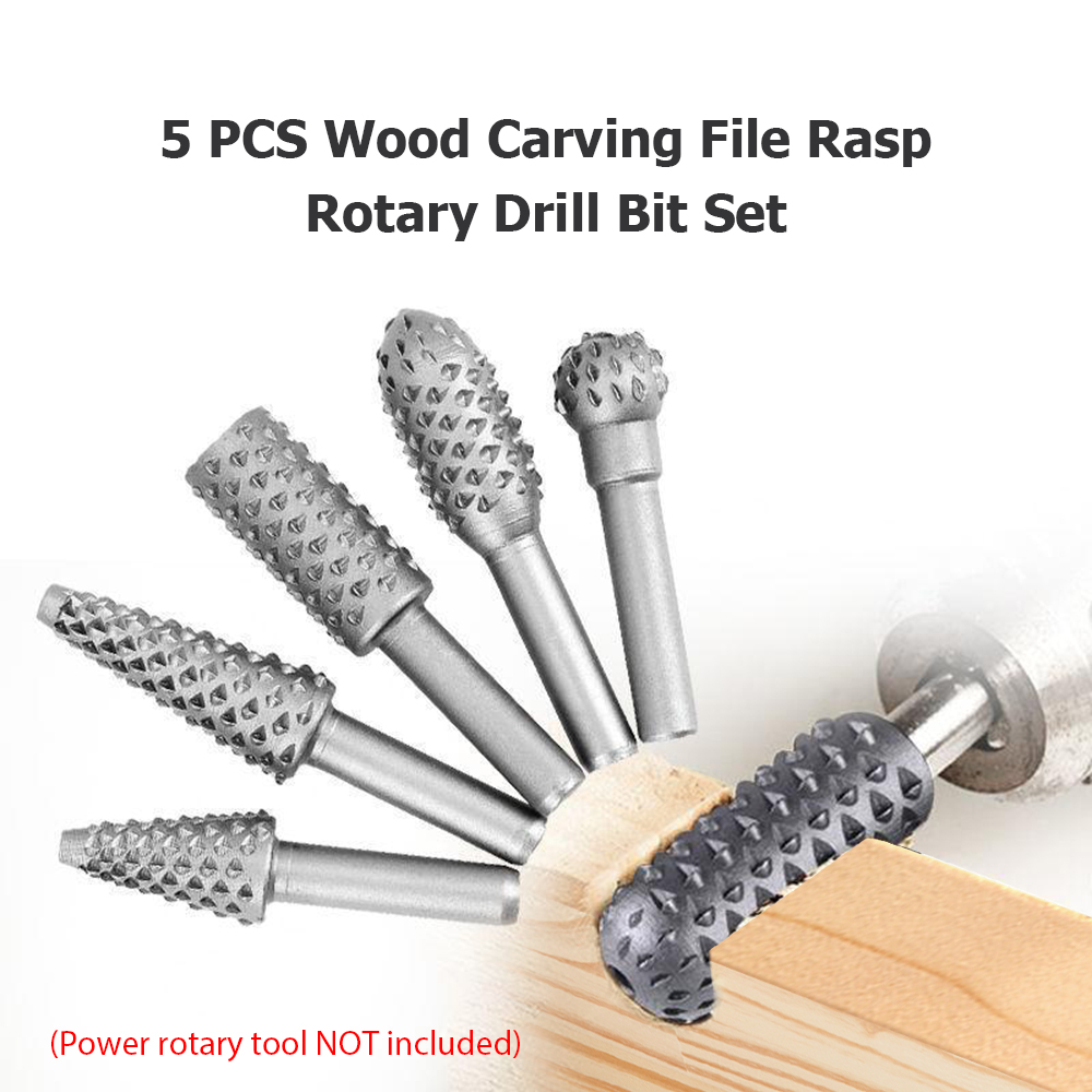 Drill Bit Set - 5pcs Woodworking Rotary File Set, Wood-Plastic