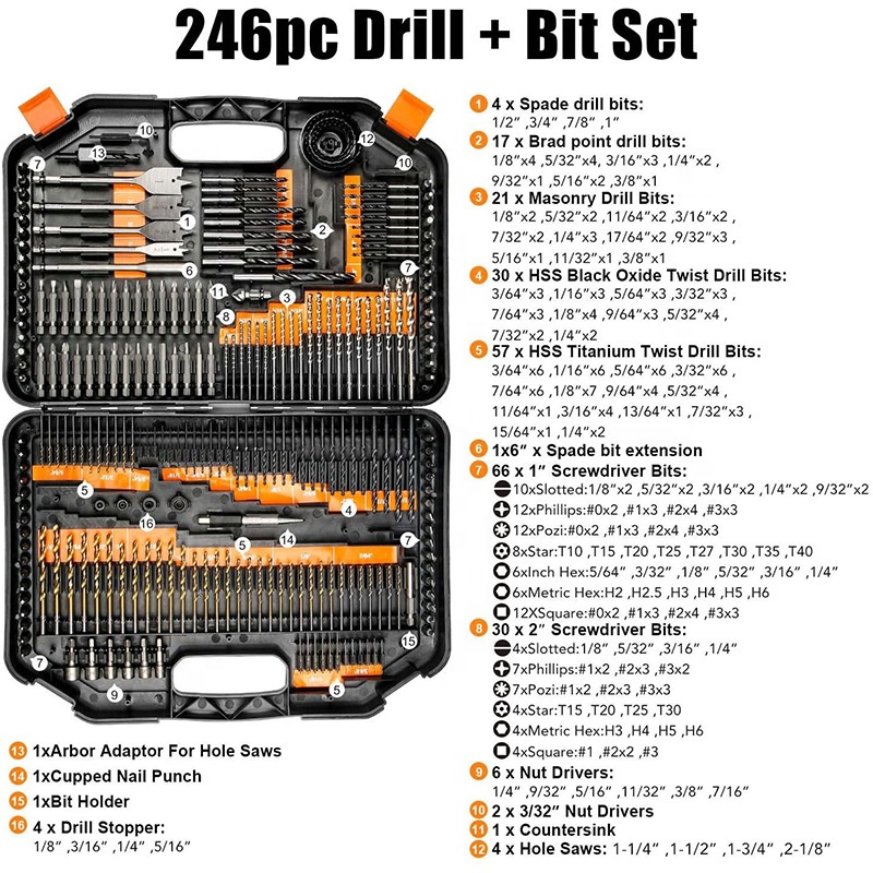 246 PCS with High Efficiency a - Drill Bit Set reseña y precio